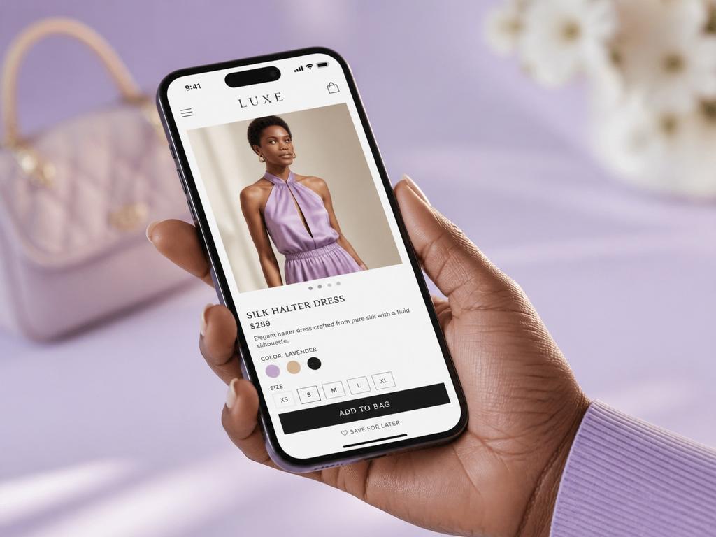 Boutique en ligne premium affichée sur un smartphone
