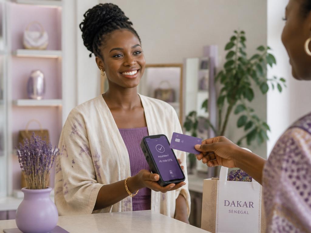 Paiement mobile sans contact Shopix dans une boutique de luxe à Dakar