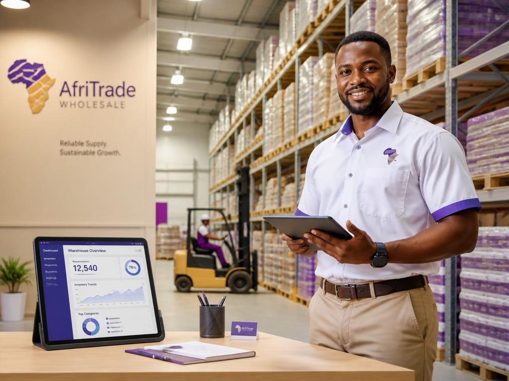 Gestionnaire de stock B2B dans un entrepôt africain moderne